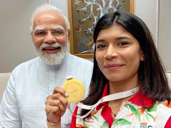 PM Modi and Nikhat Zareen