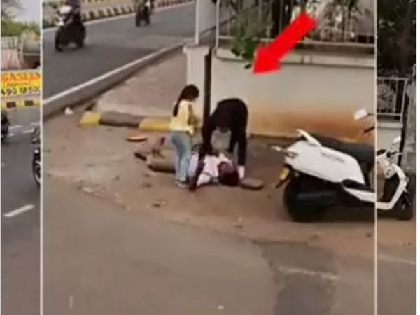 Police Man Fell on The Road Woman Saved His Life Watch Viral Video