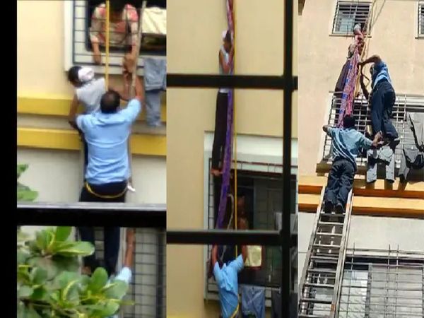 Pune A girl fallen off the highrise building and got stuck near the window grill, rescue by fire brigade
