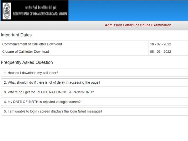RBI Admit Card release
