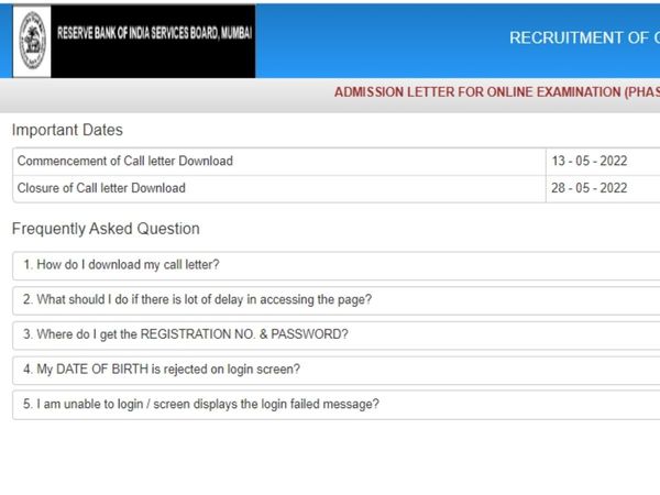 RBI Grade B Admit Card 2022