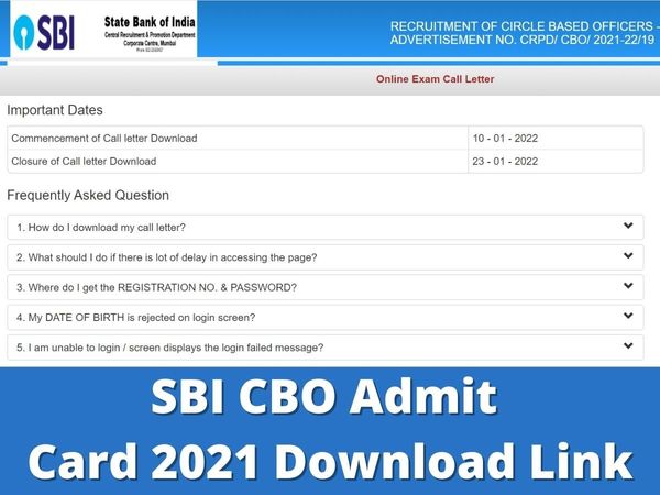 sbi cbo admit card download, sbi cbo exam date 2022