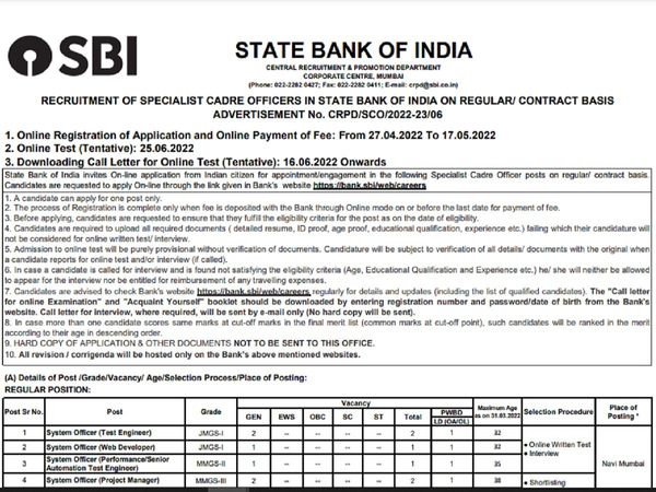 SBI SCO Recruitment 2022