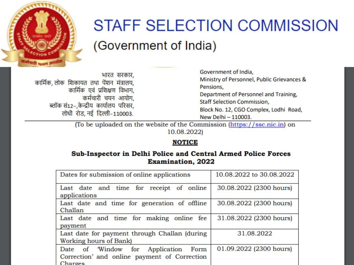 SSC CPO 2022 Notification 2022 Released At Ssc nic in Check Delhi