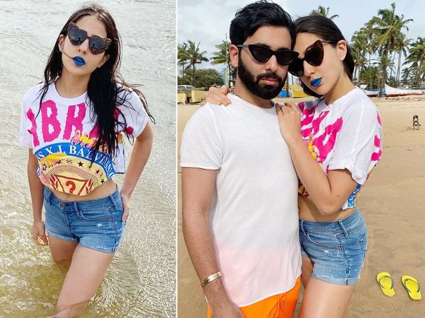 Sara Ali Khan Bollywood Actress beach babe Stunnign blue lipstick look