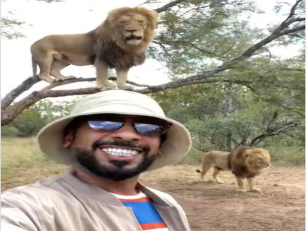 Shocking Video Man Take Selfie In Front Of Lion Watch Viral Video