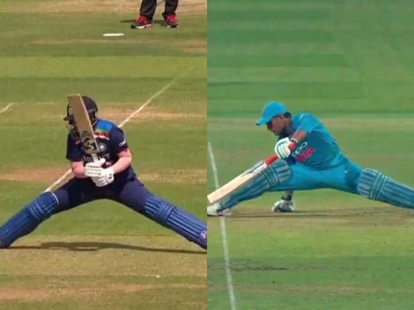 Shafali Verma and MS Dhoni full stretch on crease