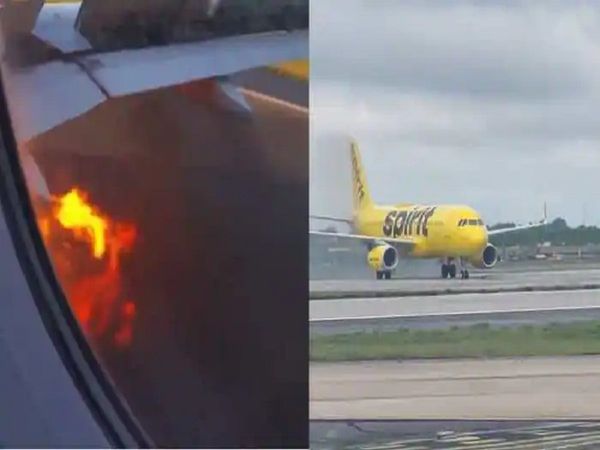 Video appears to show Spirit Airlines plane on fire on runway after safe landing in Atlanta USA
