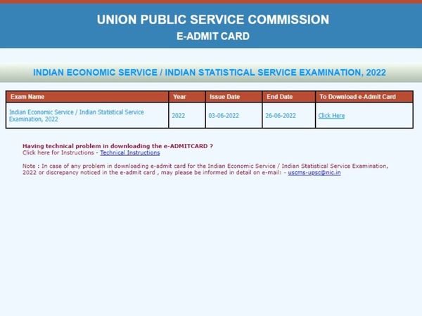 UPSC IES, ISS Admit Card 2022