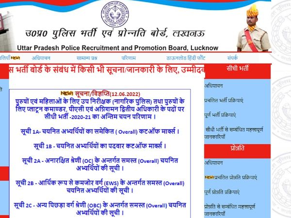 UP Police SI Result and Cut Off List 2022