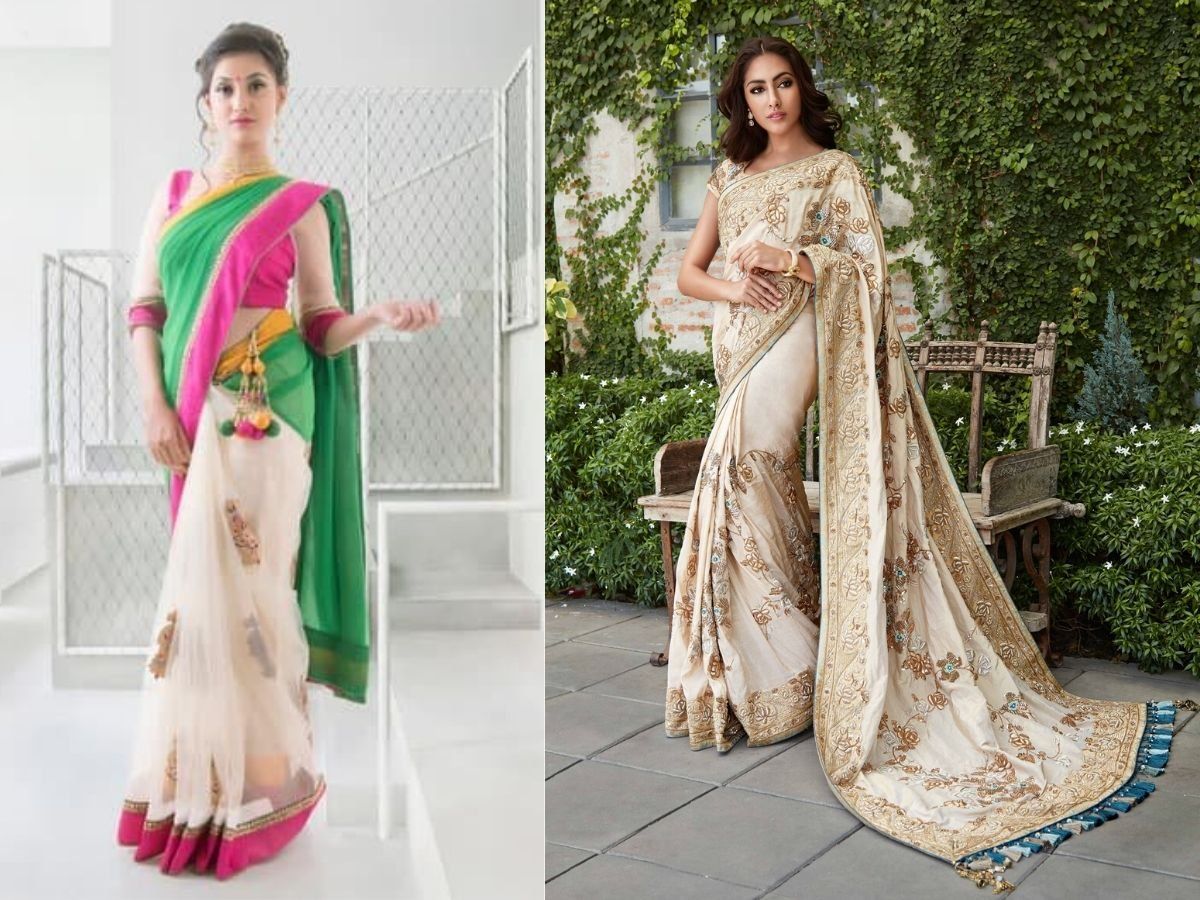 Latest) Designer Gown Made From Old Sarees For Women 2023