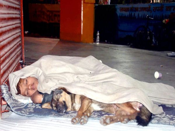 Uttar Pradesh Dad in jail & abandoned by mom, homeless kid living with dog