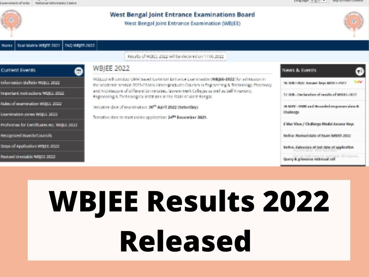 WBJEE Results 2022 Released: WBJEE Results 2022 Out On Official Website ...