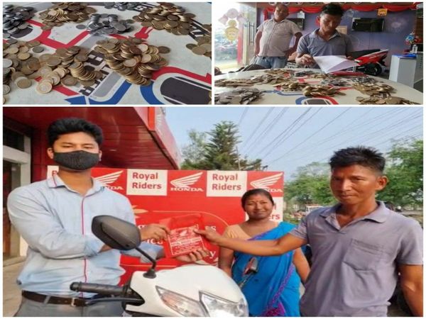 Couple reached the showroom to buy scooty with a sack of coins watch viral video
