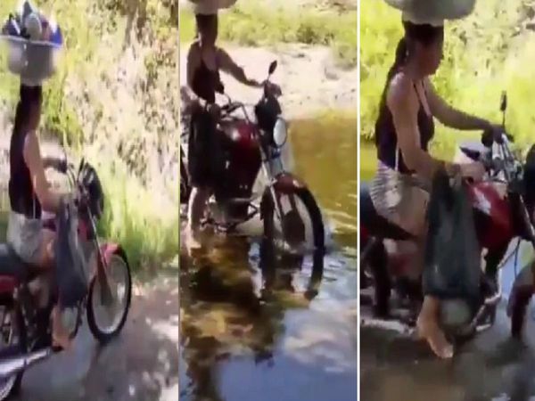 Woman Rides Bike On Water With Utensils On Her Head, Video Goes Viral