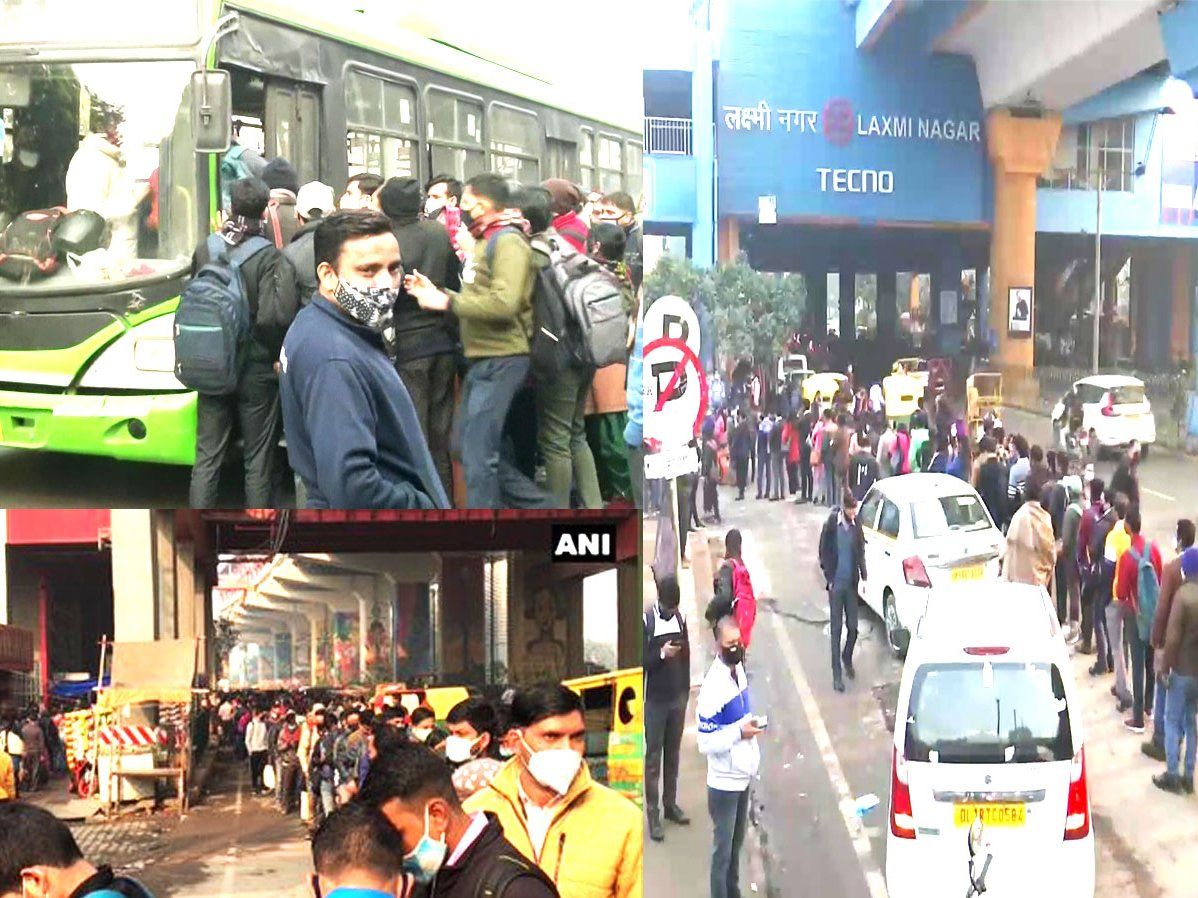 Delhi:'येलो अलर्ट' के बाद यात्रियों की बढ़ी परेशानियां, मेट्रो स्टेशन के बाहर लंबी लाइनें, बसों के लिए मारामारी...देखें Photos