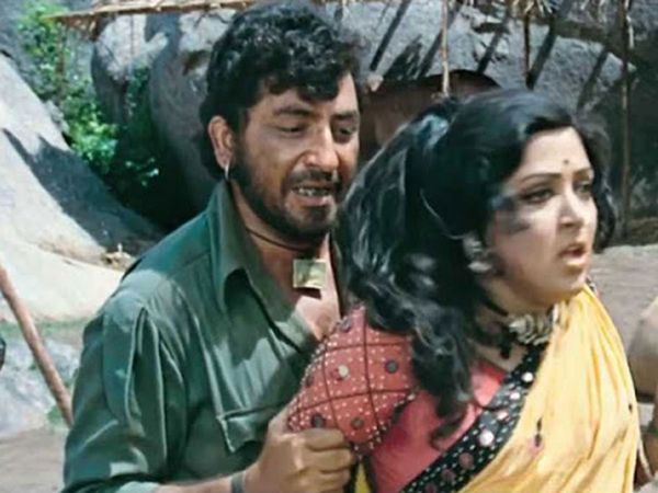 Still from Sholay (Amjad Khan and Hema Malini)
