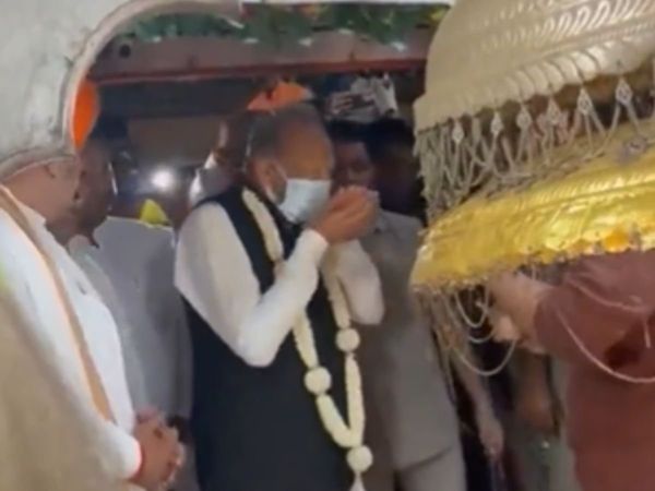 ashok gehlot, mask, charnamrit, rajasthan, india, 