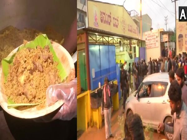 Karnataka People queue of about 1.5 km to buy biryani in Hoskote