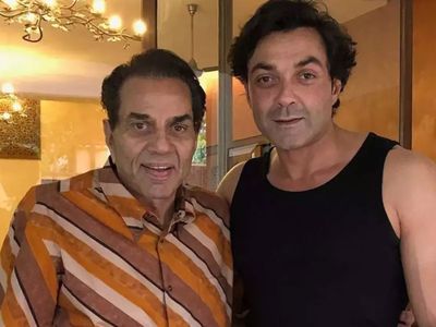 Bobby Deol with Father Dharmendra Bobby Deol with Father Dharmendra