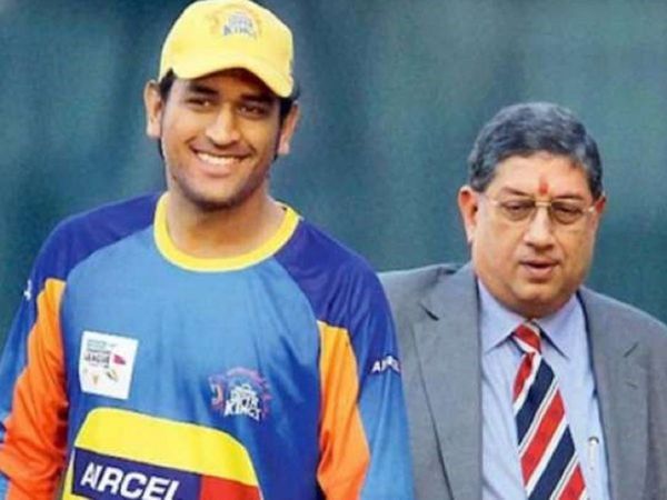 N Srinivasn with CSK captain MS Dhoni