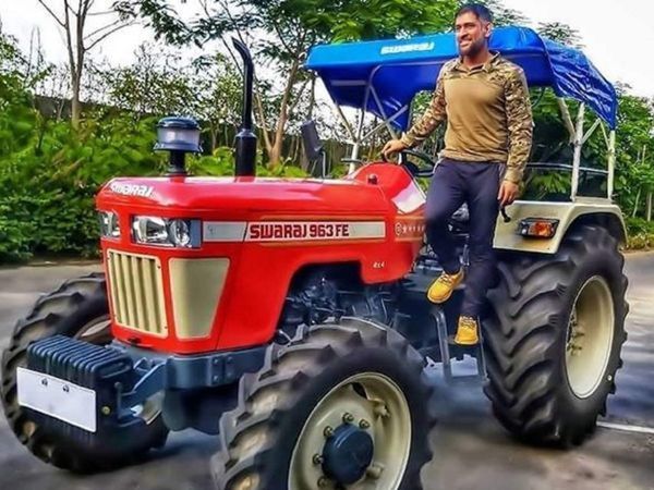 MS Dhoni on tractor