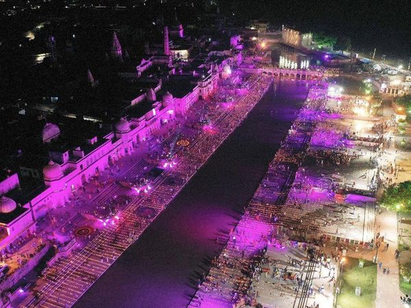Pictures taken from drone show Ayodhya lights up with earthen lamps ahead of Ram Temple's Bhoomi Pujan 