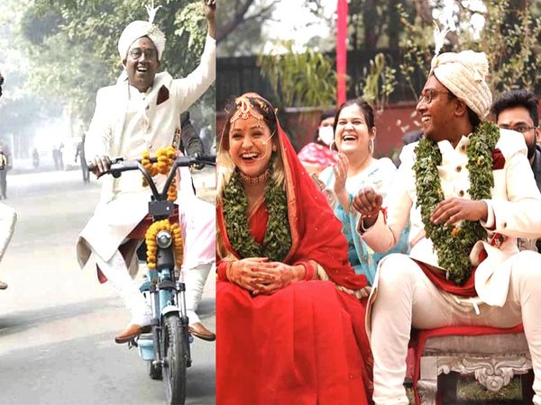 Groom on 'electric bike', bride wore 'Tulsi Ki Mala', see this eco wedding video