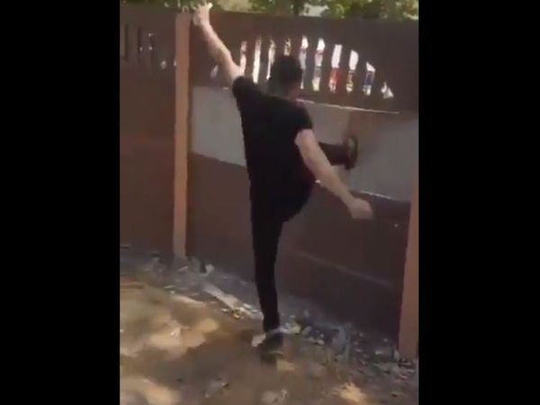 viral video man kick on wall from foot then what happened watch funny viral video