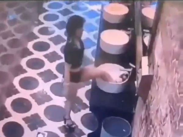 woman washing her feet in the wash basin then what happened watch funny video