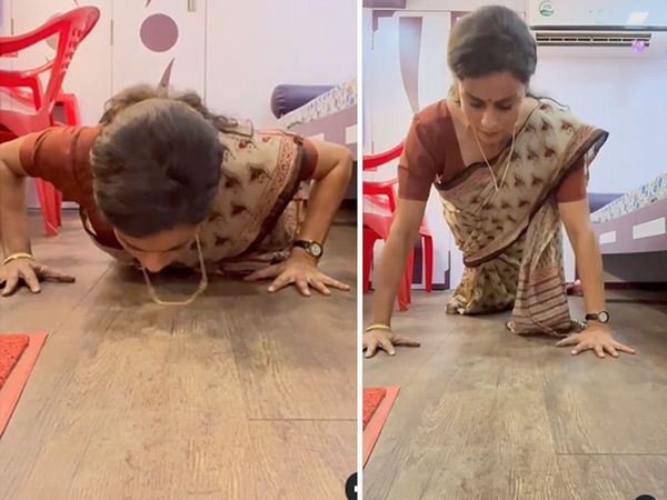 Bollywood Actress Workout Video Gul Panag Push Ups In A Saree VIDEO