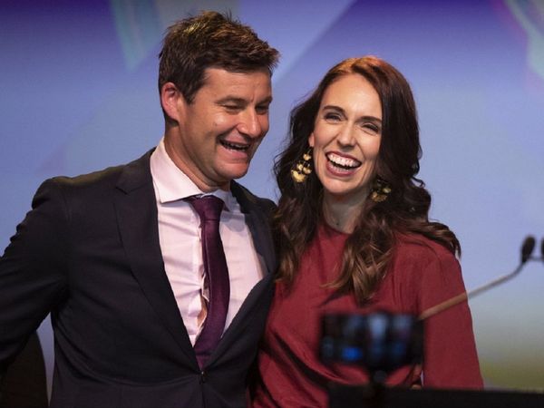 New Zealand Prime Minister Jacinda Ardern gestures as she gives her victory speech to Labour Party members at an event in Auckland, New Zealand, Saturday, Oct. 17, 2020.