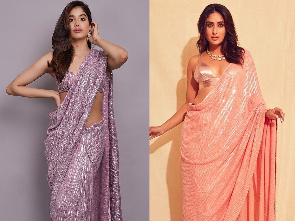 Janhvi Kapoor Saree Photos: करीना कपूर जैसी सीक्विन साड़ी में दिखीं