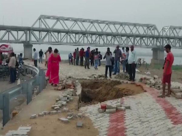 The footpath of JP Ganga Path sunken six days after the inauguration