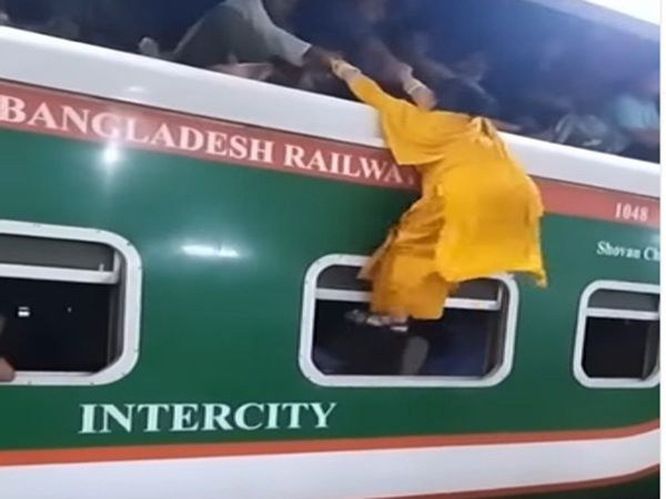Woman climb on the roof of the train with jugaad Then What Happened Watch Funny Video