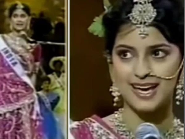 Juhi Chawla Bollywood Actress Indian traditional look At Miss Universe throwback video