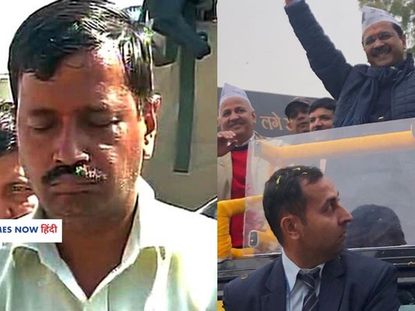 Delhi Chunav 2020: Securityman guards Kejriwal on his Jeep's bonut during road show, दिल्ली चुनाव 2020 : 'थप्पड़कांड' से सहमे केजरीवाल, रोड शो में जीप की बोनट पर बिठाए सुरक्षाकर्मी
