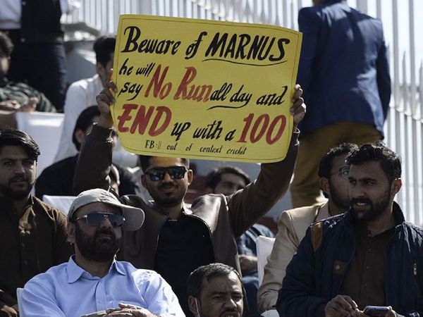 Pakistani fan with Marnus Labuschagne poster in Rawalpindi test
