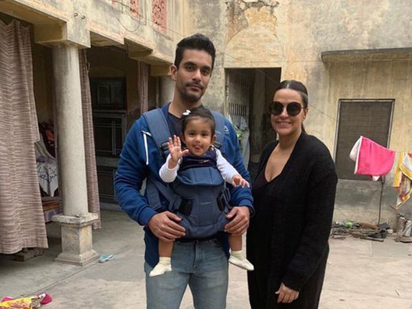 Angad bedi and Neha Dhupia Reveals Mehr Bedi Face