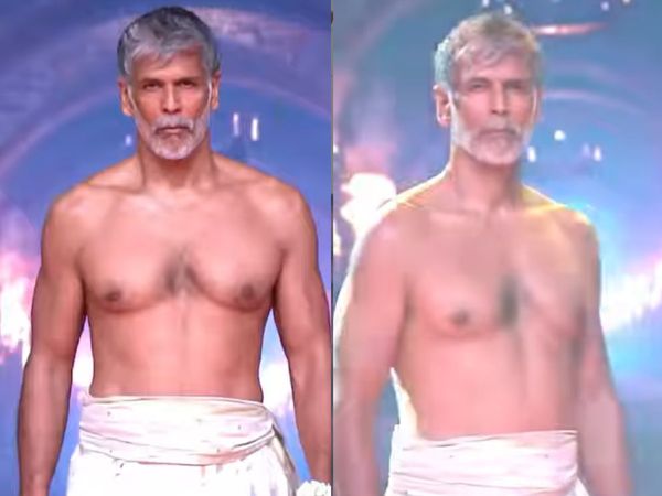 milind soman ramp walk, milind soman ramp walk in dhoti