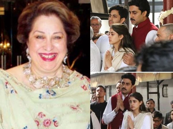 Abhishek Bachchan and Navya Naveli Nanda at Ritu Nanda funeral