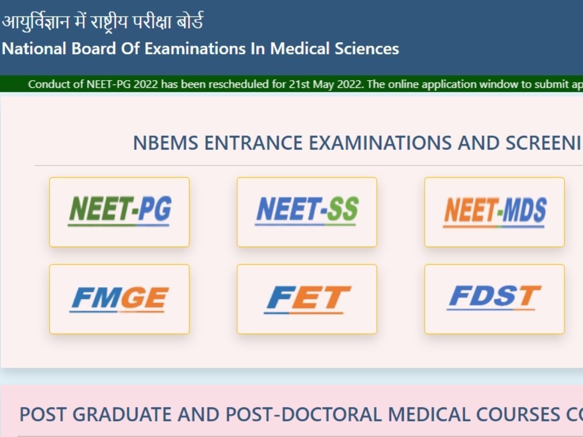 NEET PG Exam 2022 Will Now Held On May 21 NBEMS Reschedule Paper Check ...