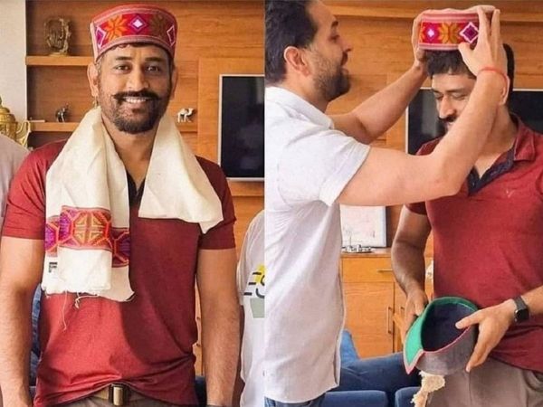 ms dhoni wears shimla's traditional hat