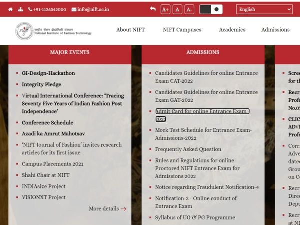 NIFT 2022 Admit Card