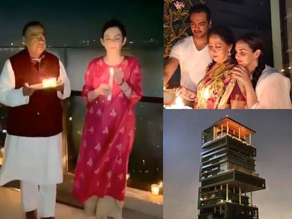 Mukesh Ambani and Hema Malini Family Light Candles