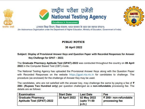 GPAT Answer Key 2022