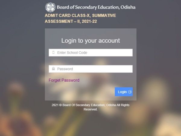 BSE Odisha Class 10th admit card 