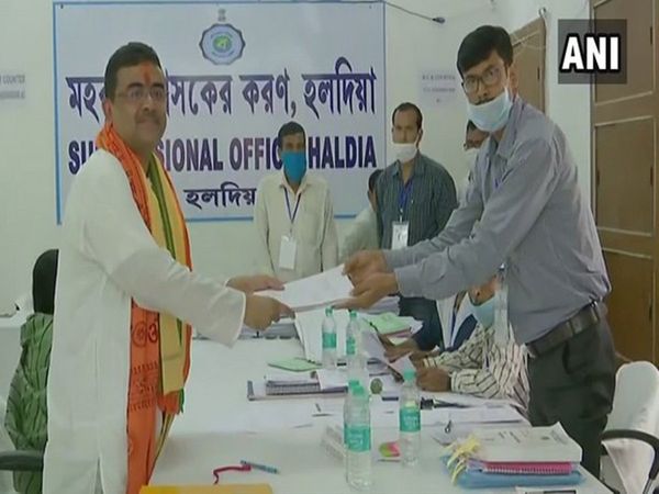 Suvendu Adhikari nomination filing from Nandigram Mithun Smirti Irani accompany