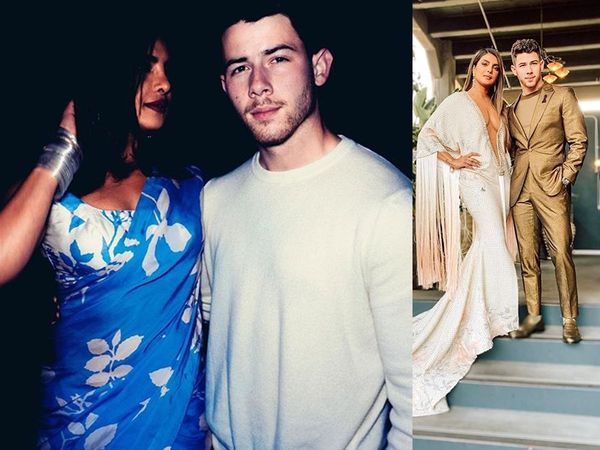 Priyanka Chopra in saree with Nick Jonas