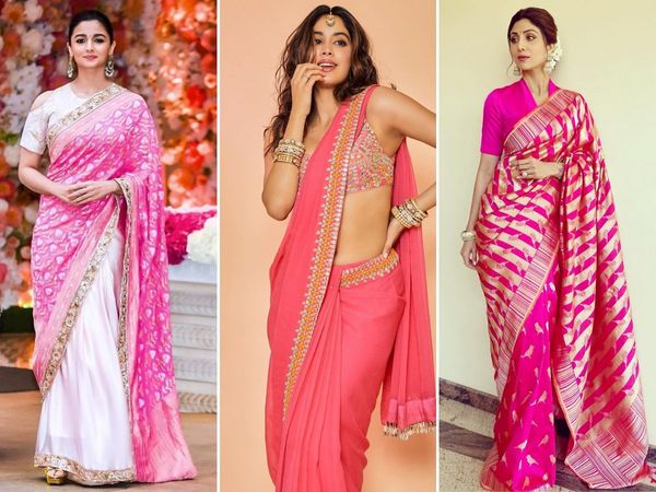 How to carry pink saree like bollywood stars, pink sarees photos, pink saree style tips, pink sarees inspired by bollywood actress 